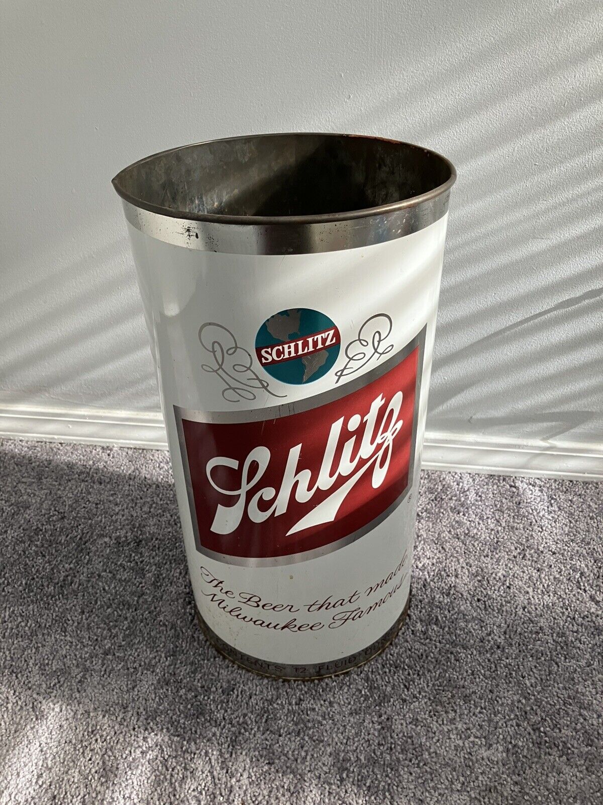 Vintage Schlitz Beer Metal Trash Can