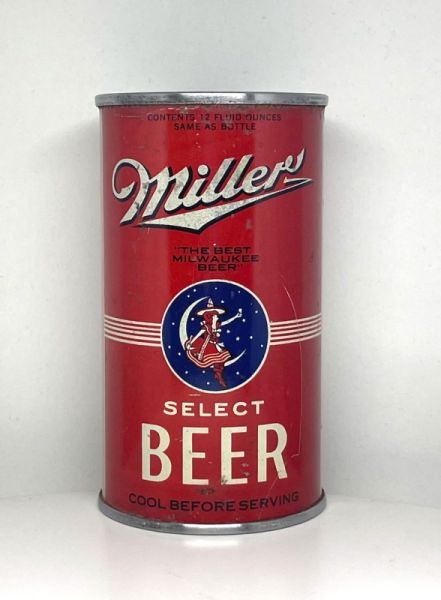 IRTP - MILLER SELECT BEER FLAT TOP BEER CAN- NO LID - MILWAUKEE WIS