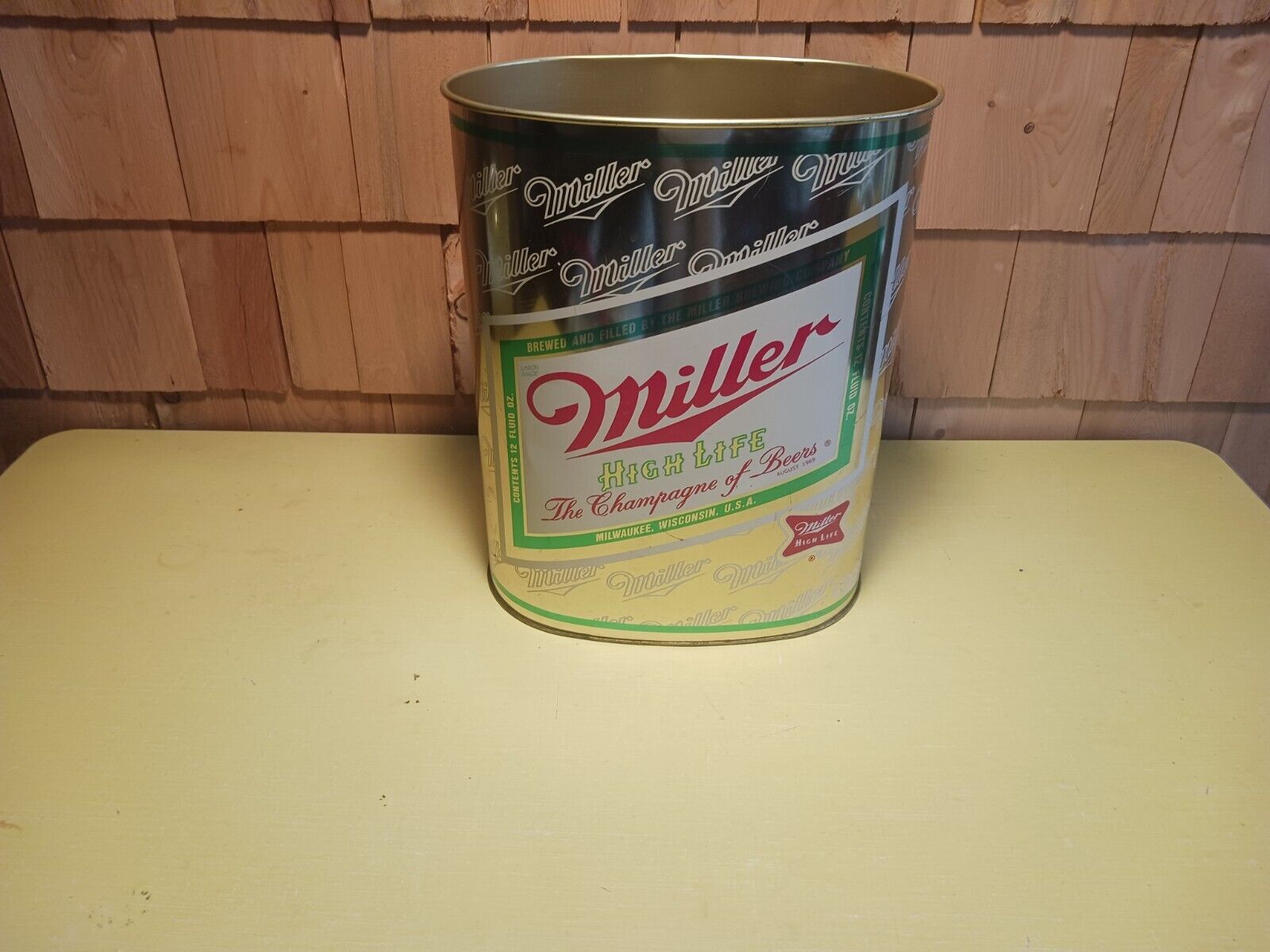 vintage 13 inch tall metal miller high life beer trash can