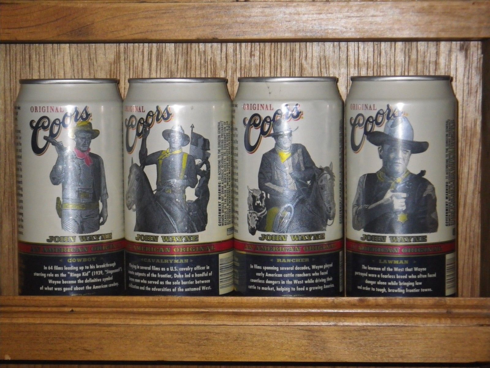 ORIGINAL COORS JOHN WAYNE POP TOP CAN BANQUET BEER  Set  of Four Bottom Opened