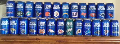 Bud Light 25 Different 2018 NFL Team Cans bottom empty Beer Cans