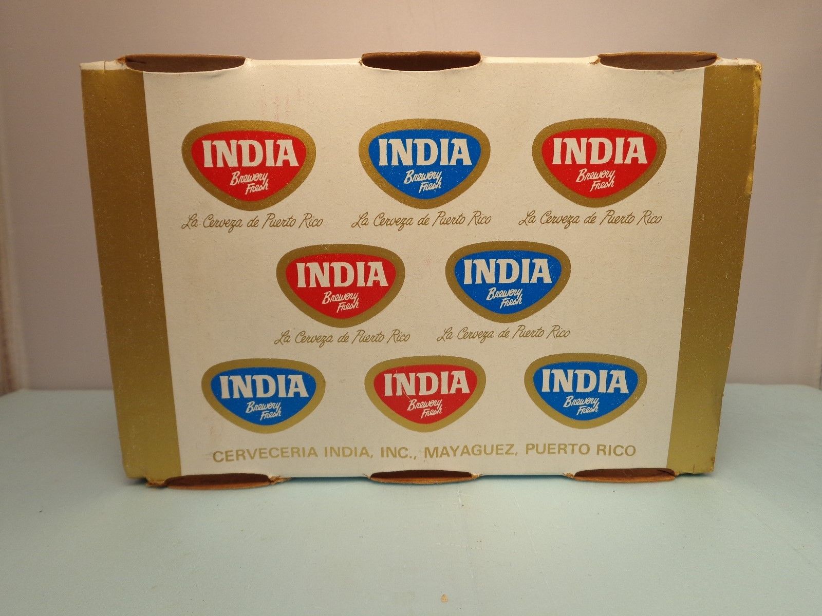 INDIA CERVEZA PUERTO RICO 10oz. STRAIGHT STEEL PULL TAB BEER CAN SIX PACK BOX