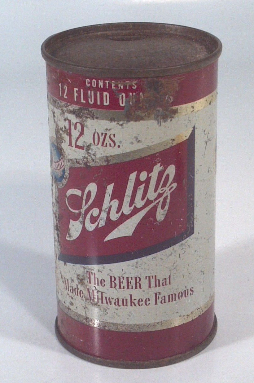 Vintage 1950s Schlitz Beer 12oz Can Straight Steel Flat Top Milwaukee Rusty