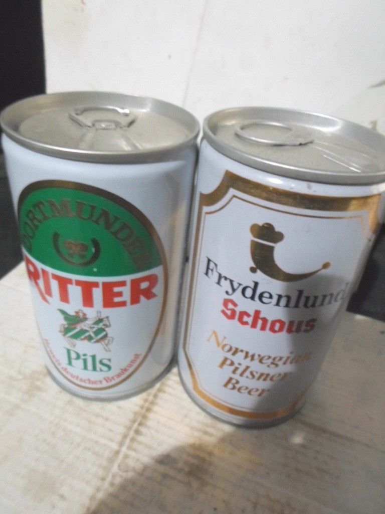 RITTER PILS & FRYDENLUND SCHOUS STEEL  BEER CANS - [READ DESCRIPTION]-