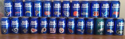 Bud Light 25 Different 2018 NFL Team Cans bottom empty Beer Cans