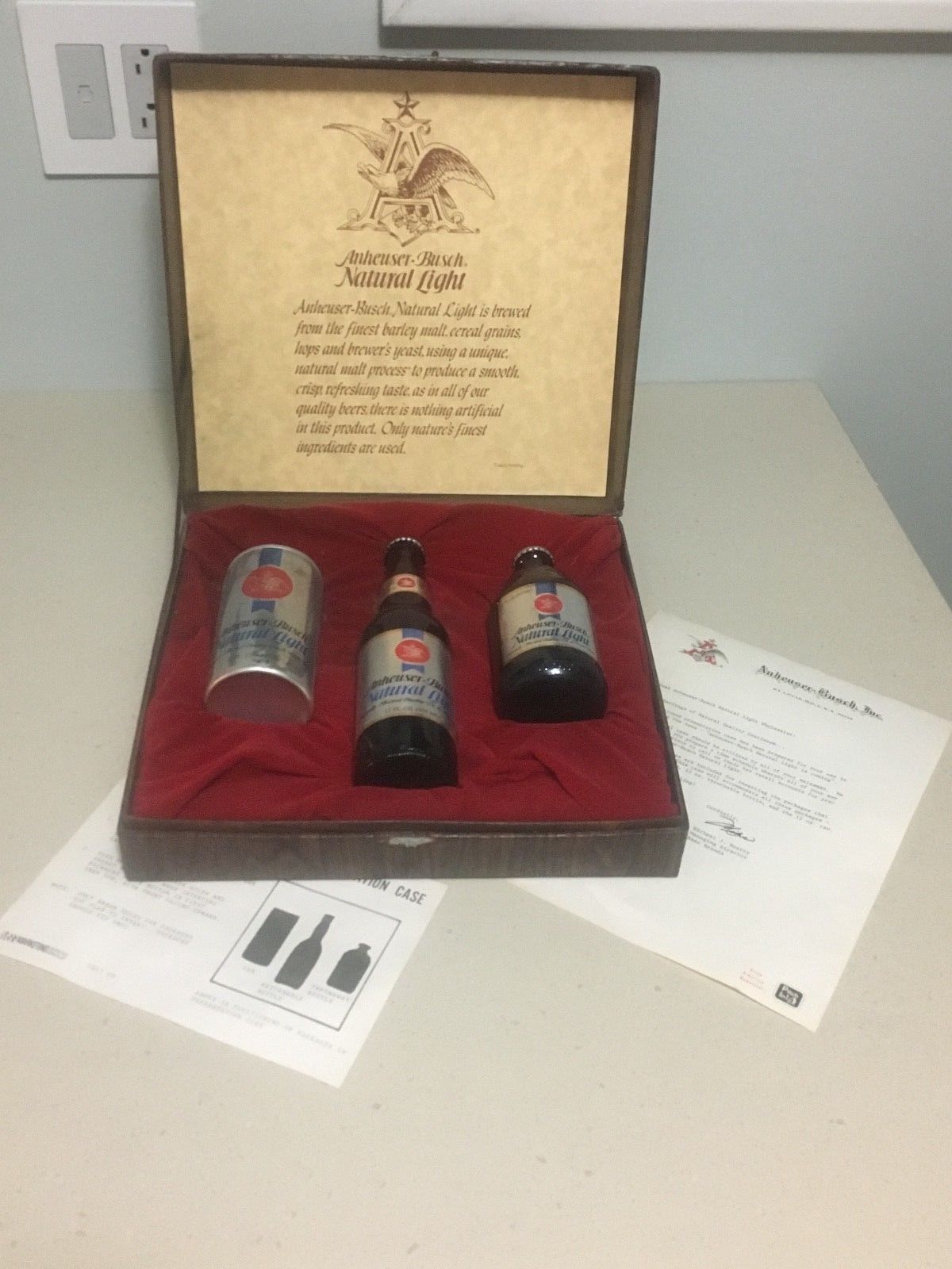 RARE Vintage Natural Light Beer Can Bottle Presentation Set Anheuser Busch Box