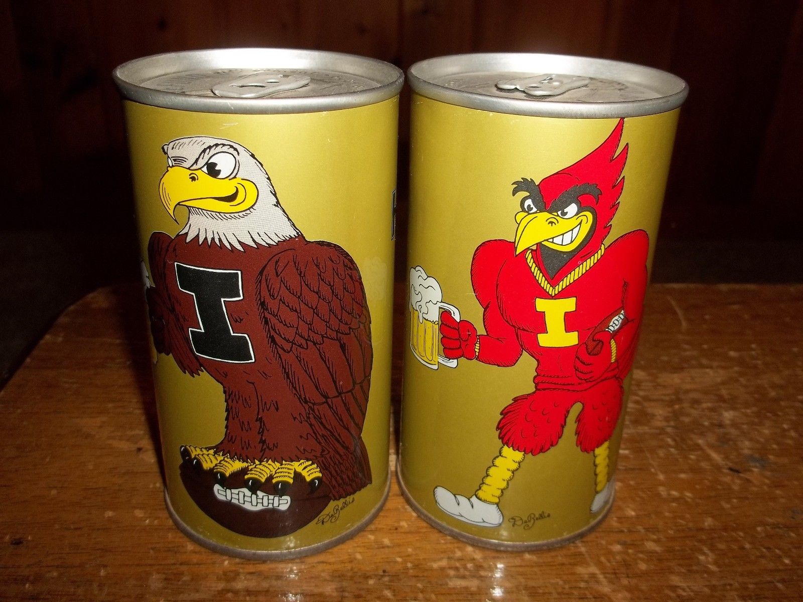 Hawkeye and Cyclone S/S pull tab beer cans - Jos. Pickett & Sons Brewing