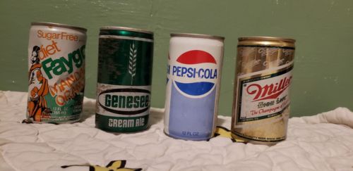 VINTAGE BEER & SODA CANS PEPSI MILLER FAYGO GENESEE RARE SHIPS  ? FREE ? USA ?