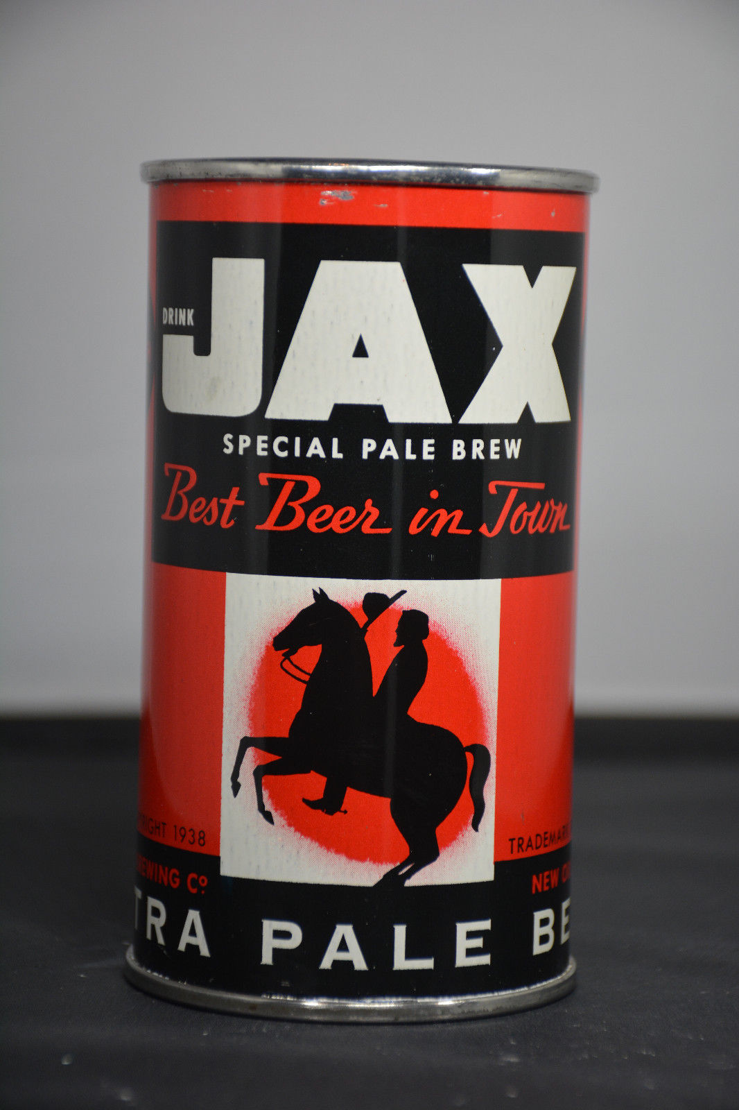 Jax Extra Pale Beer IRTP flat-top can, Jackson Brewing, New Orleans "NO ARMS"