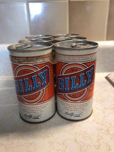 Vintage Six Pack Billy Beer Unopened Pull Tabs Plastic Ring Straight Steel Cans
