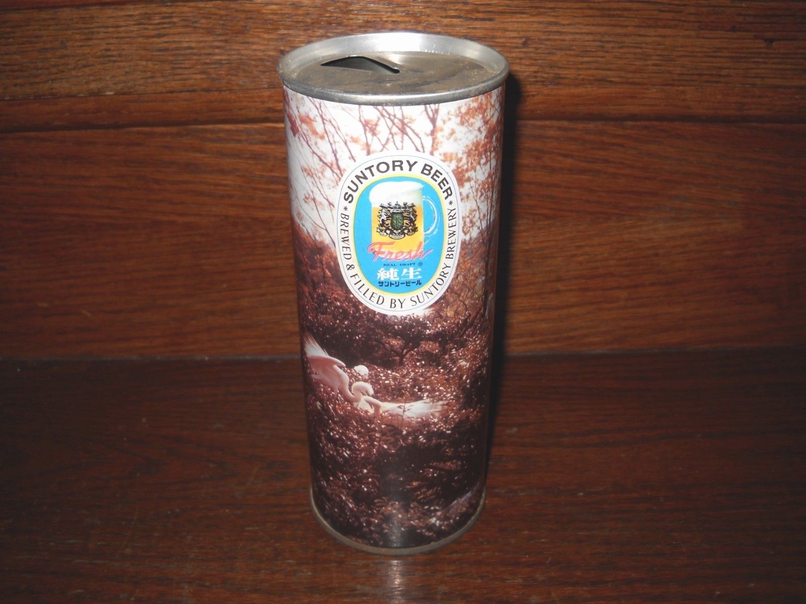 Suntory Beer # 414 - Empty 500ml Steel Pull Tab Beer Can - Japanese Bird Can