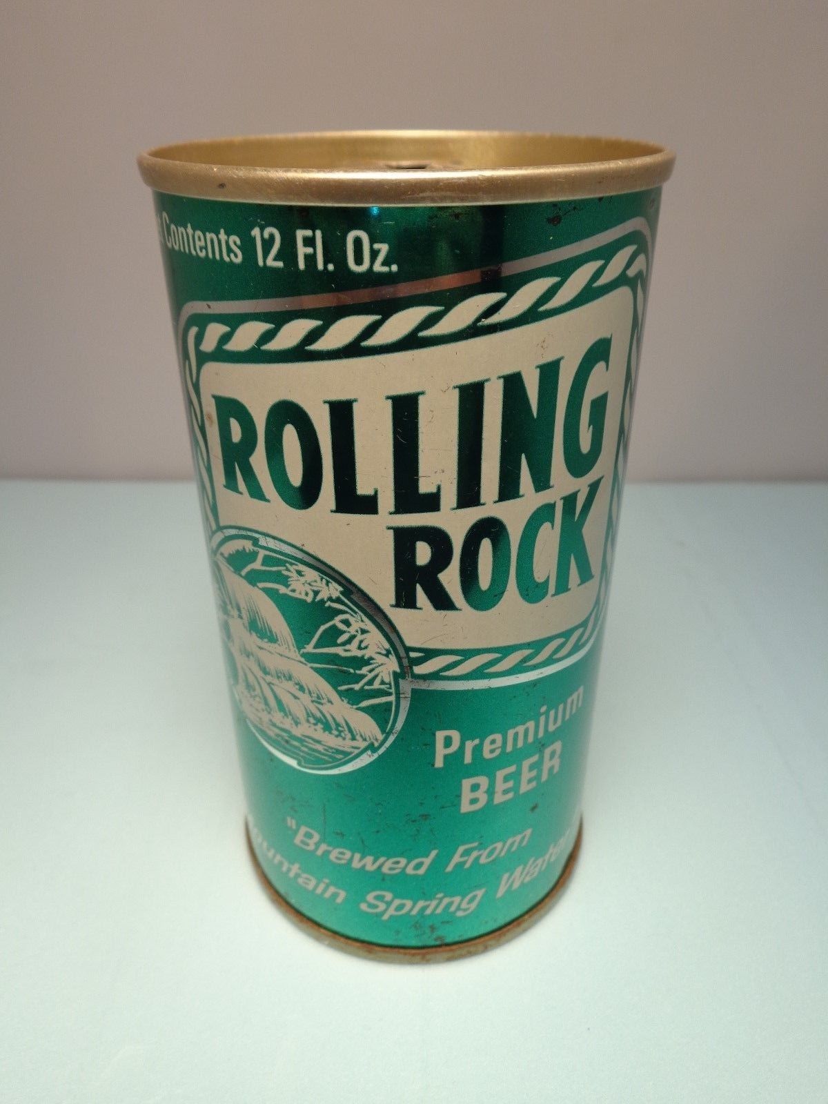 ROLLING ROCK 33 STRAIGHT STEEL PULL TAB BEER CAN #116-17 OLD LATROBE, PA. HORSE