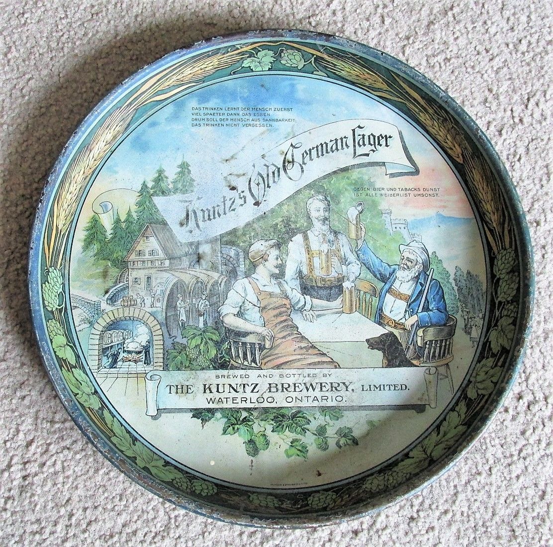 Kuntz's Old German Lager EARLY Beer Tray Kuntz Brewery Ltd Waterloo Ont Canada