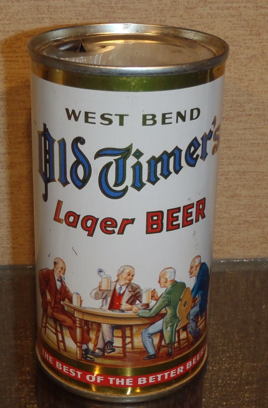 OLD SCHOOL1960S WEST BEND OLD TIMER'S FLAT TOP BEER CAN WISCONSIN SILVER LID