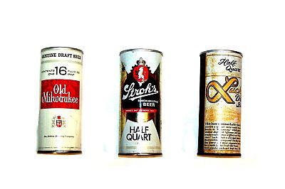 3 Three Half Quart Beer Cans Lucky Draft Old Milwaukee Strohs Grade 2 Sign Ofr