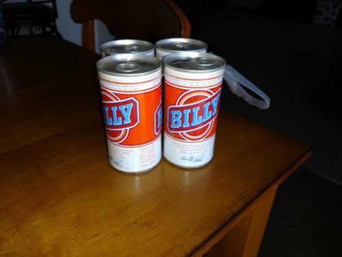 Vintage   -  Four  Pack Billy Beer Unopened Pull Tabs Plastic Ring - Steel Cans