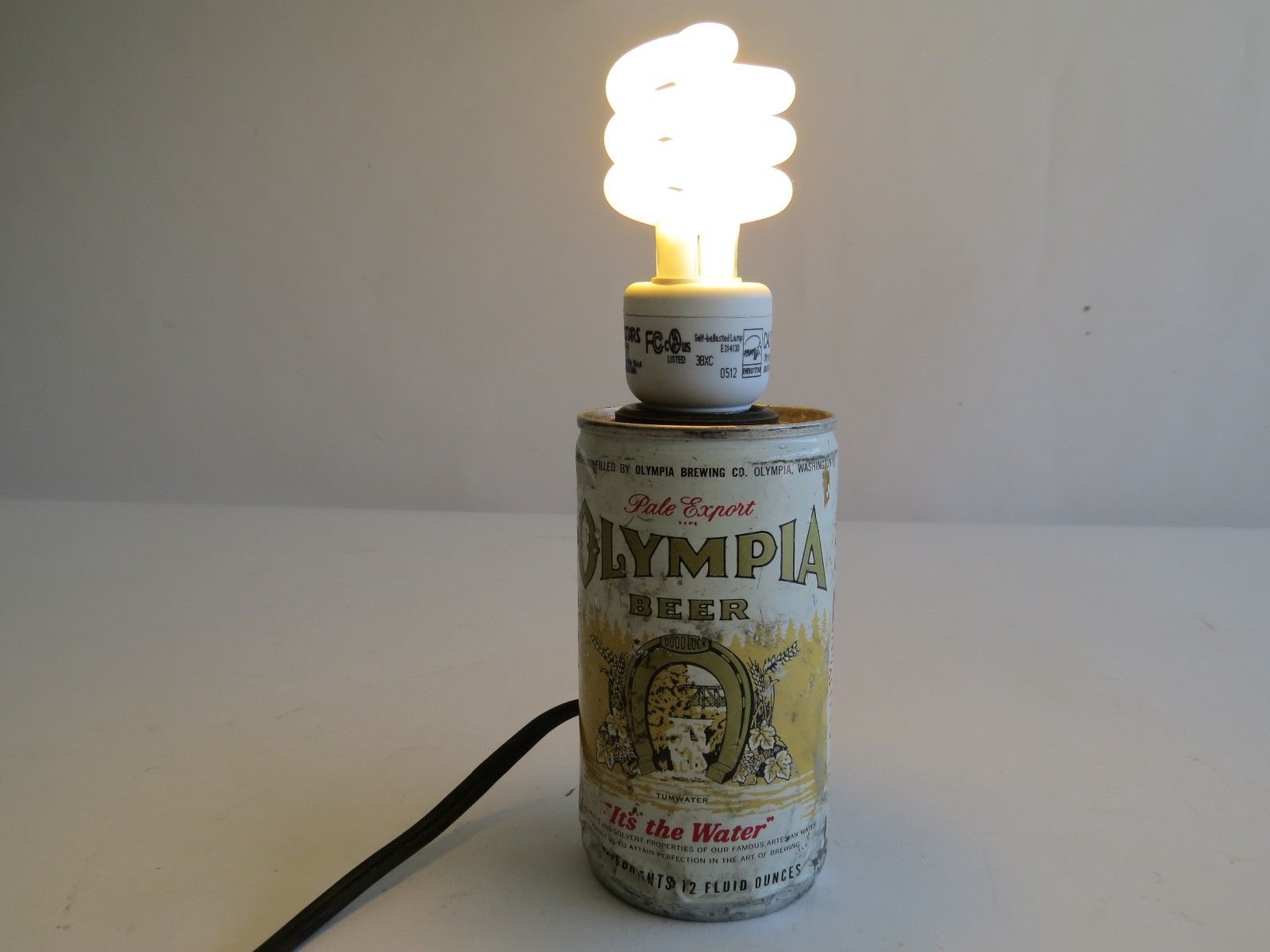 vintage old Olympia beer can antique Los Angeles sticker Lamp Light electric 