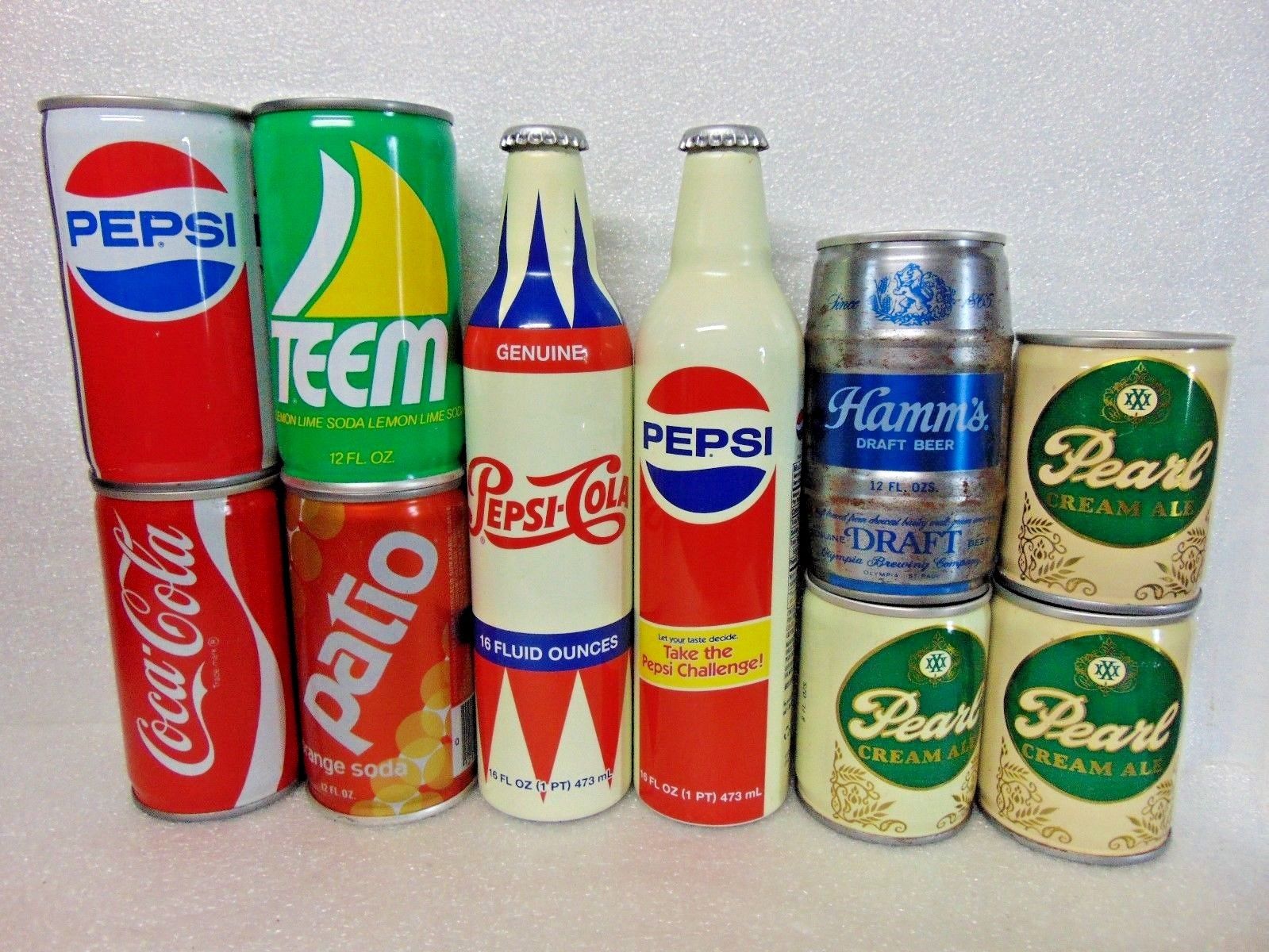 10 ORIGINAL vintage BEER SODA pepsi coke patio teem CANS pearl hamms $9.95 
