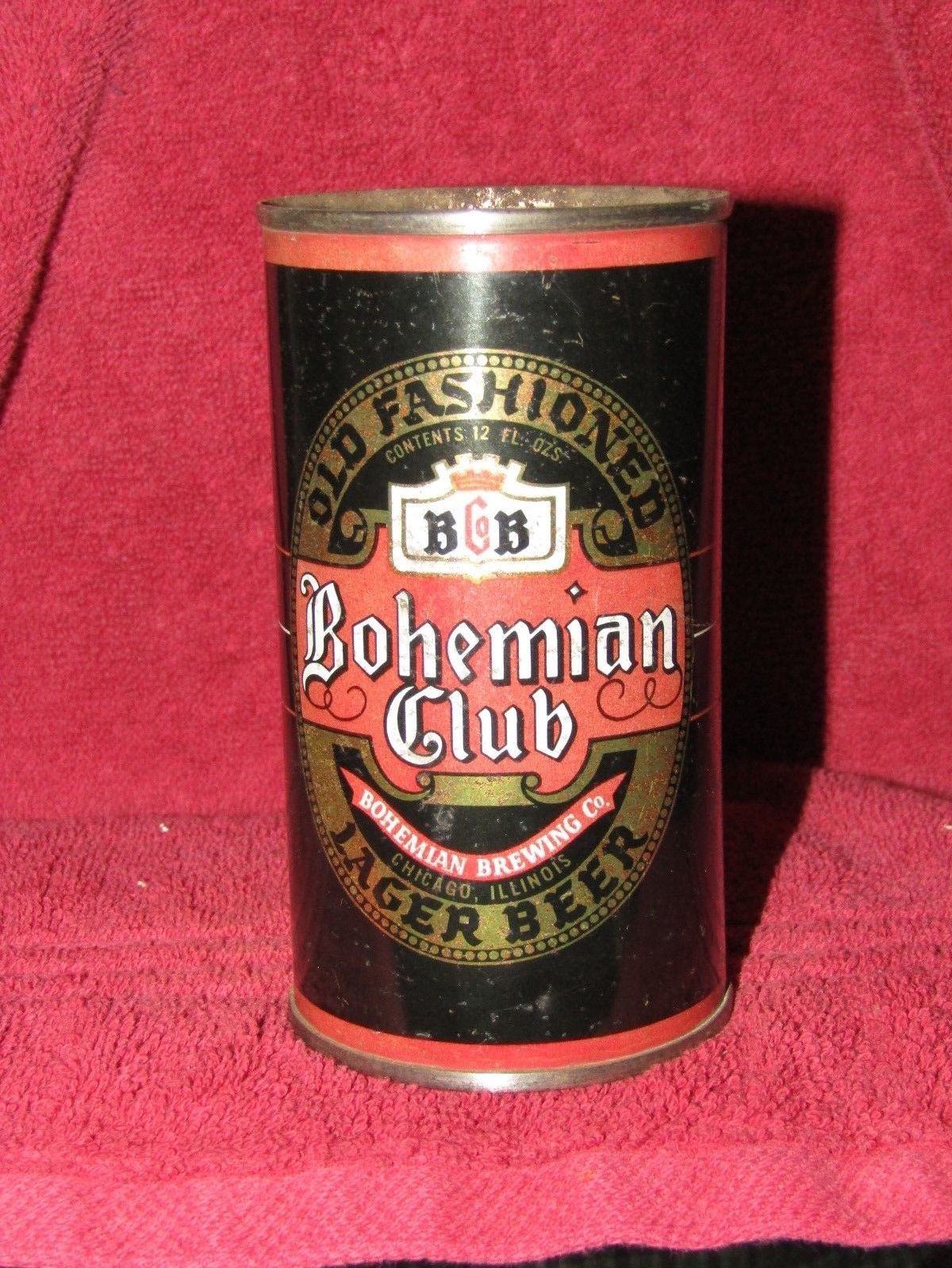 Old Fashioned Bohemian Club Lager Beer flat top Bohemian Brewing Co Chicago Ill