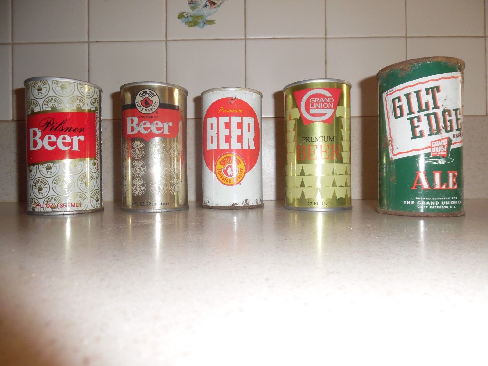 5 GRAND UNION SHOPRITE PULL TAB FLAT TOP BEER CANS