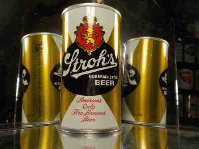 STROHS PITCH IN ON SIDE STRAIGHT STEEL OLD BEER CAN