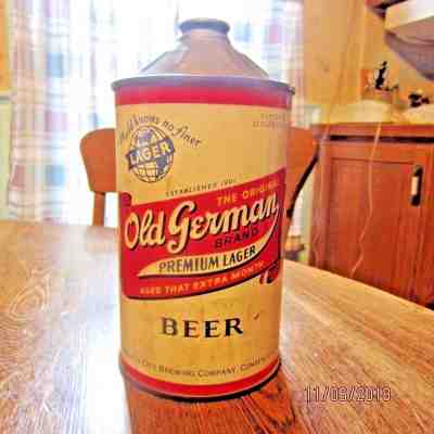 Old German Brand Premium Lager QUART Cone Top Queen City Brewing Cumberland MD 