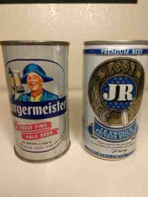 Set Of 2 Vintage Antique Flat Top Beer Cans Burgermeister & Jr Ewing's Classic