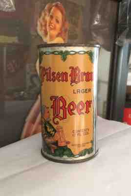 PILSEN BRAU St Claire Beer indoor flat top can tin label cone ale IRTP San Jose!