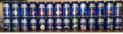 Bud Light 28 Different 2018 NFL Team Cans bottom empty Beer Cans