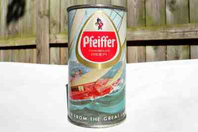 Pfeiffer Beer can Series • SAIL BOAT • 1950s Detroit Flat Top *NICE orig CLEAN*