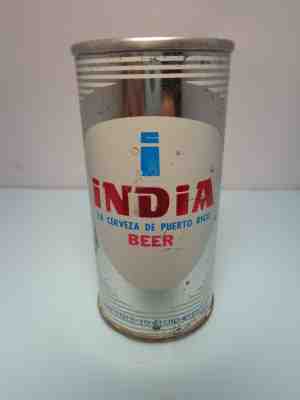 INDIA LA CERVEZA DE PUERTO RICO 10oz. STRAIGHT STEEL PULL TAB BEER CAN  #19