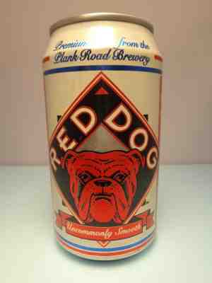 RED DOG ALUMINUM STAY TAB BEER CAN #1 PLANK ROAD BREWRY MILWAUKEE, WIS. BULL DOG
