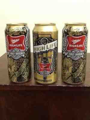 THREE MILLER HIGH LIFE HARLEY DAVIDSON ARTIST SERIES EMPTY BEER CANS