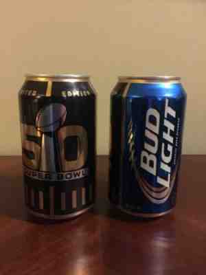 Set/Lot of 2 SUPER BOWL 50 BUD LIGHT Aluminum Beer Cans Vintage NFL Football Can