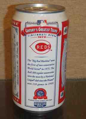 1975 CINCINNATI REDS CENTURY'S GREATEST TEAMS BEER CAN BUDWEISER BOTTOM OPEN MLB