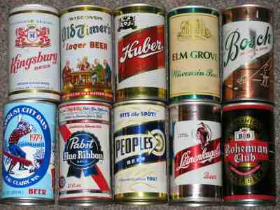 Lot WISCONSIN BREWED STEEL BEER CANS Peoples BOSCH Bohemian Club HUBER Old Timer