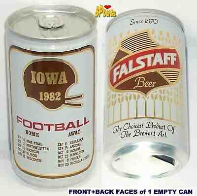 IOWA HAWKEYES 1982 SPORT NCAA FOOTBALL SCHEDULE HELMET FALSTAFF COLLEGE BEER CAN