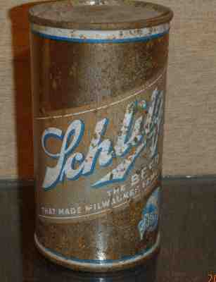 OLD SCHOOL 1937 BOTTOM OPENED SCHLITZ FLAT TOP BEER CAN IRTP NON- OI MILWAUKEE