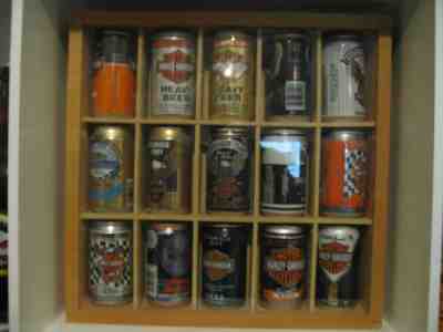 Lot of 15 Sturgis Beer Cans and Wooden Display Case 1986 - 1999