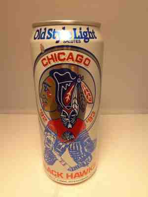 CHICAGO BLACK HAWKS HOCKEY 1992-93  16oz OLD STYLE LIGHT STAY TAB BEER CAN   