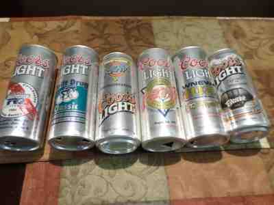 Rare Old Lot of 6 Different Coors Light Special 16 oz Beer Cans Regatta Thrift 
