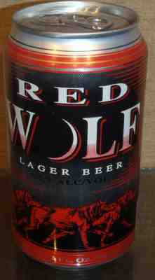 RED WOLF 5.5%  PULL TAB BEER CAN ANHEUSER BUSCH ST LOUIS BOTTOM OPENED