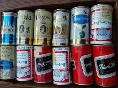 Old Beer Can Lot Flat Top/ pull Top Budweiser olympia black Label Hamms Coors 
