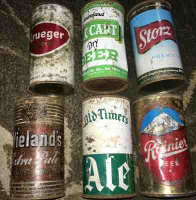 Lot Of 6 Flat Top Beer Cans Rainer Ox Cart Krueger Wieland’s Storz Old Timers