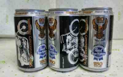 Harley Davidson Pabst Blue Ribbon 90th Anniversary Reunion 6 Pack Beer Cans