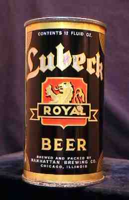 LUBECK ROYAL BEER - LATE 1930'S - OPENING INSTRUCTIONAL FLAT TOP CAN - CHICAGO