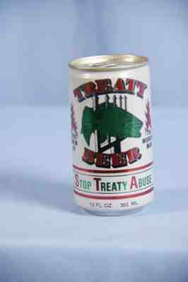 TREATY ABUSE PULL TAB BEER CAN TOP HAT BREWING BOTTOM OPENED