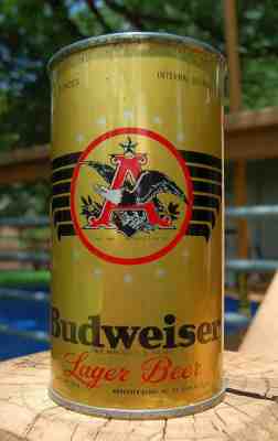 STRIKINGLY HANDSOME 1936 METALLIC BUDWEISER O/I FLAT TOP BEER CAN!