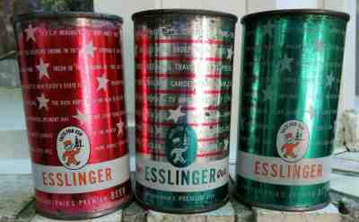 3 Diff. Esslinger Parti Quiz Flat Top Beer Cans Philadelphia PA RED SILVER GREEN