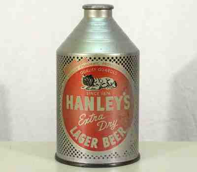 HANLEY'S LAGER •RED BULLDOG• IRTP CONE TOP BEER CAN PROVIDENCE, RHODE ISLAND RI+